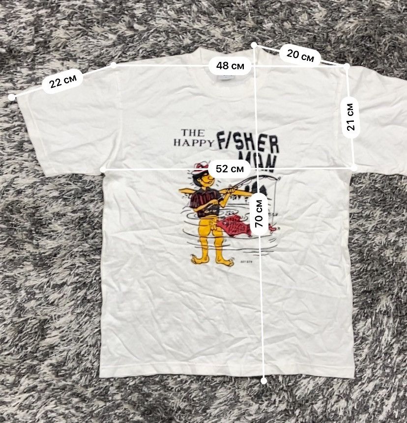 Vintage HAPPY FISHER MAN =) RARE VINTAGE HUMOR TEE - № 578 Size US L / EU 52-54 / 3 - 8 Thumbnail