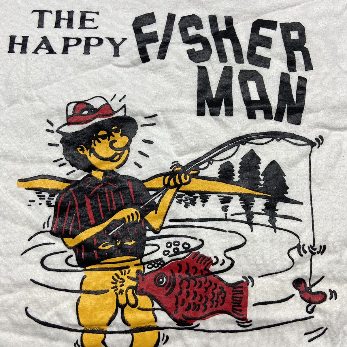 Vintage HAPPY FISHER MAN =) RARE VINTAGE HUMOR TEE - № 578 Size US L / EU 52-54 / 3 - 5 Thumbnail