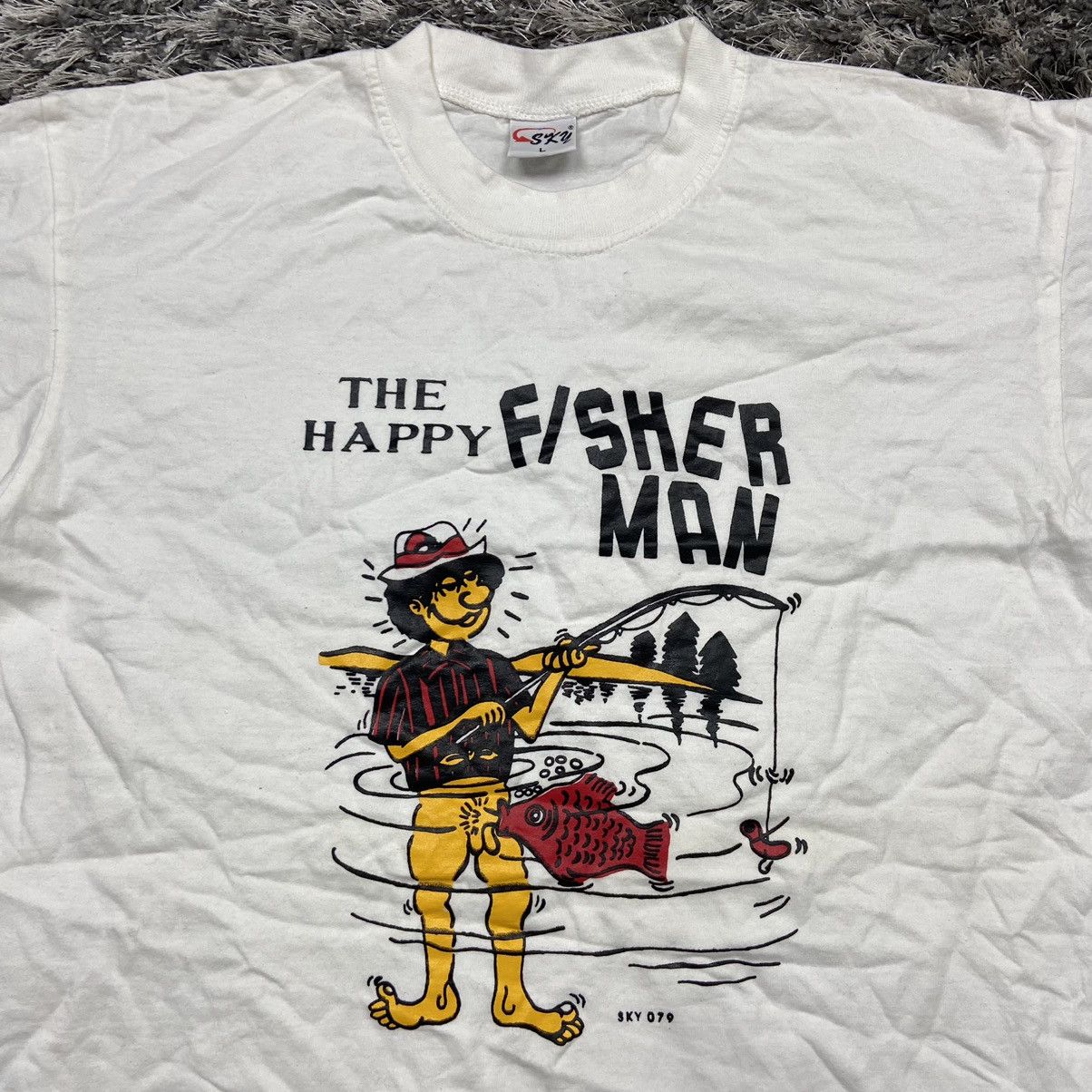 Vintage HAPPY FISHER MAN =) RARE VINTAGE HUMOR TEE - № 578 Size US L / EU 52-54 / 3 - 1 Thumbnail