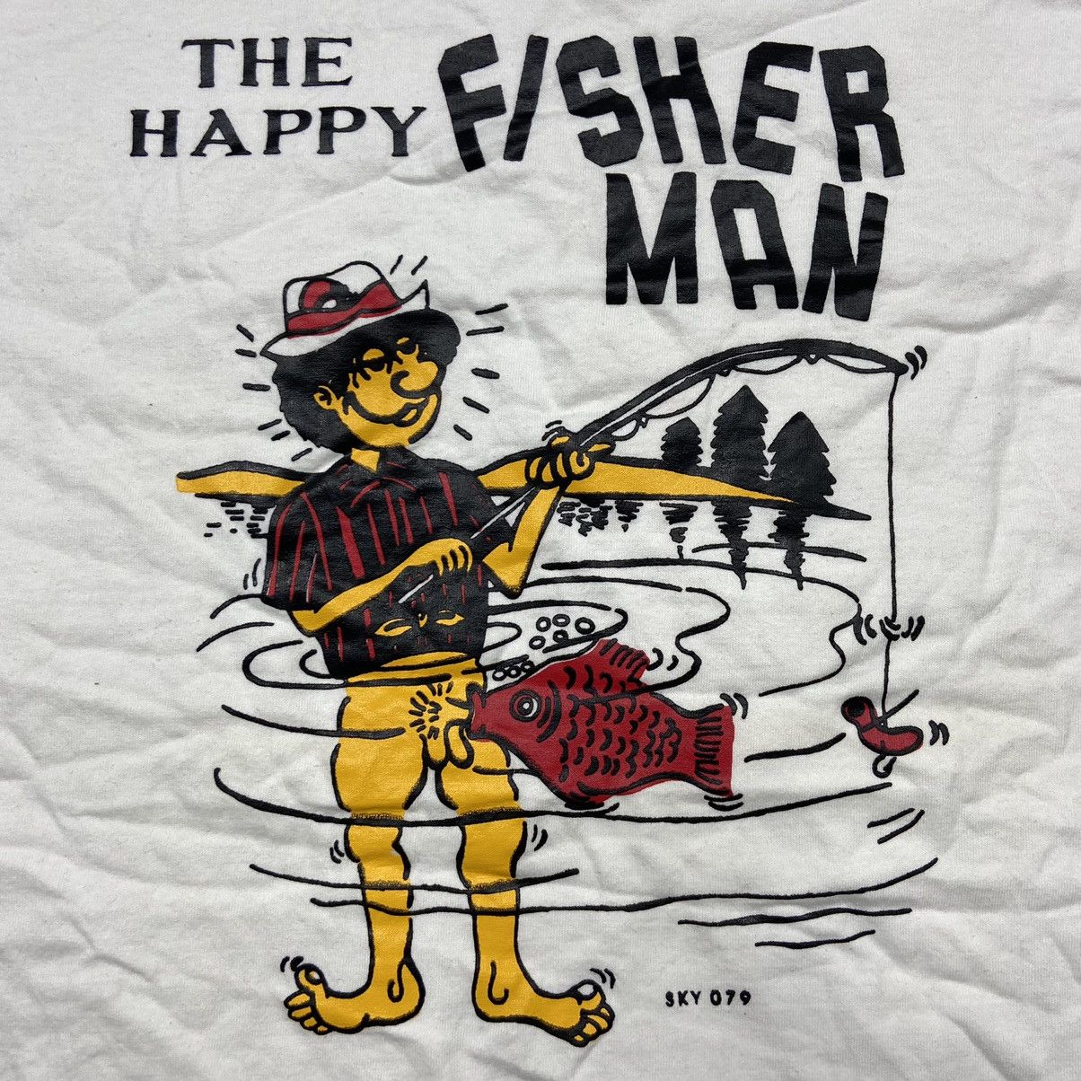 Vintage HAPPY FISHER MAN =) RARE VINTAGE HUMOR TEE - № 578 Size US L / EU 52-54 / 3 - 2 Thumbnail