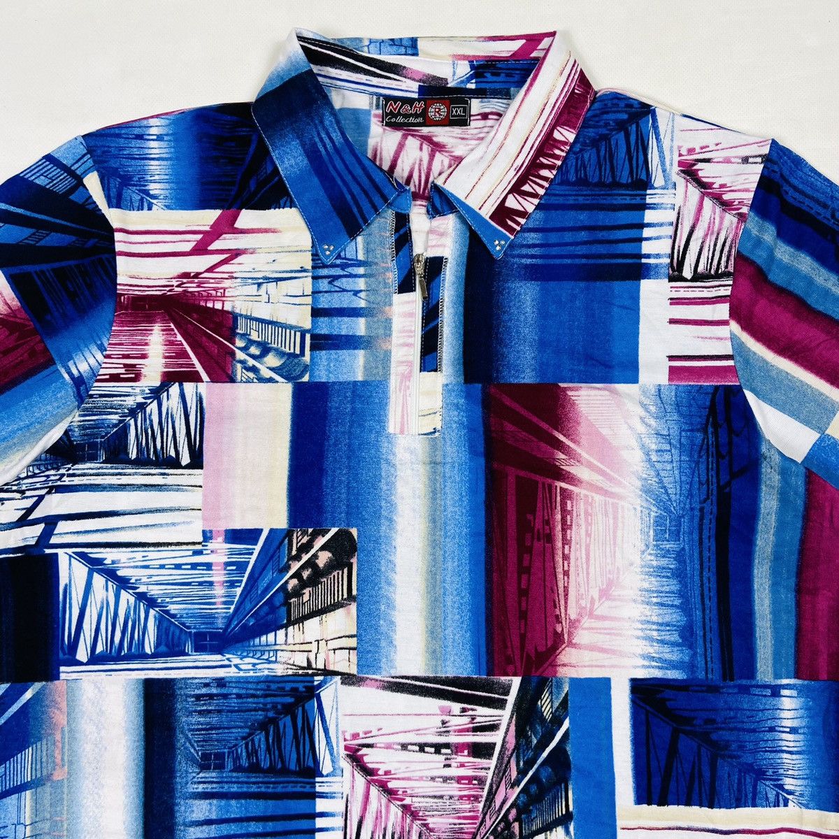Vintage LSD CITY TRIP - BEAUTIFUL VISUAL ZIP POLO TEE - № 241 Size US L / EU 52-54 / 3 - 3 Thumbnail