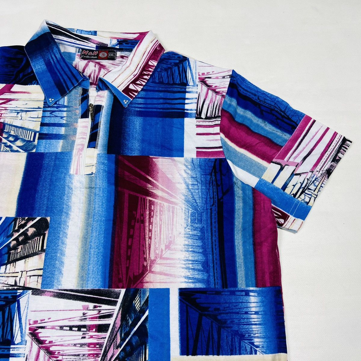 Vintage LSD CITY TRIP - BEAUTIFUL VISUAL ZIP POLO TEE - № 241 Size US L / EU 52-54 / 3 - 2 Thumbnail