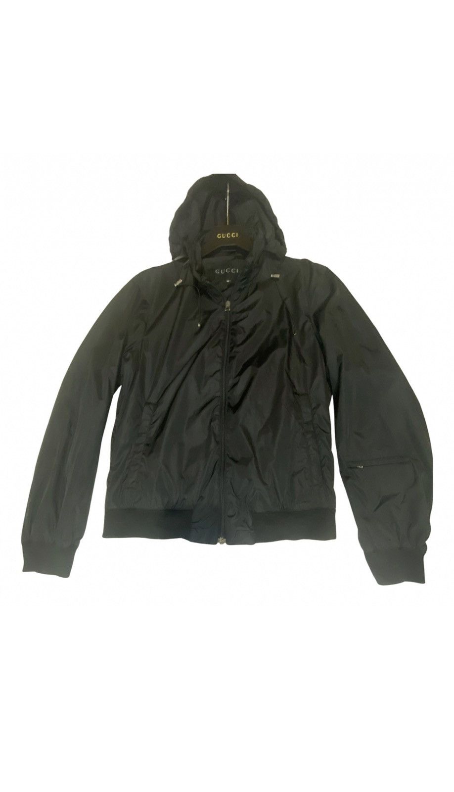 *FINAL* GUCCI BLACK NYLON LIGHT HOODED WINDBREAKER JACKET 46