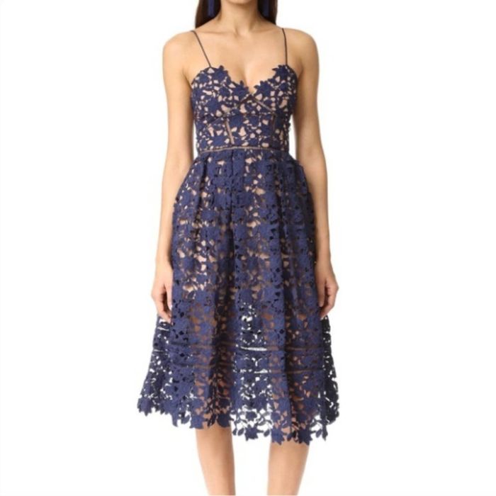 self-portrait Women's Flared Floral Lace Dress Blue main image 1