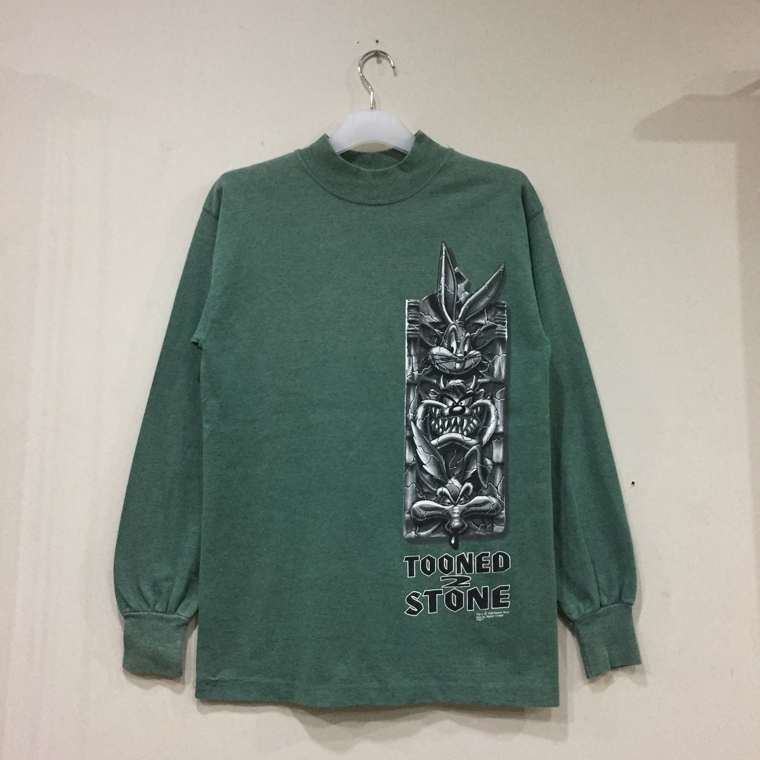image of Made In USA x Signal Sport Looney Tunes Long Sleeve Shirt Spell Out Big Design. @1995 in Green (Siz