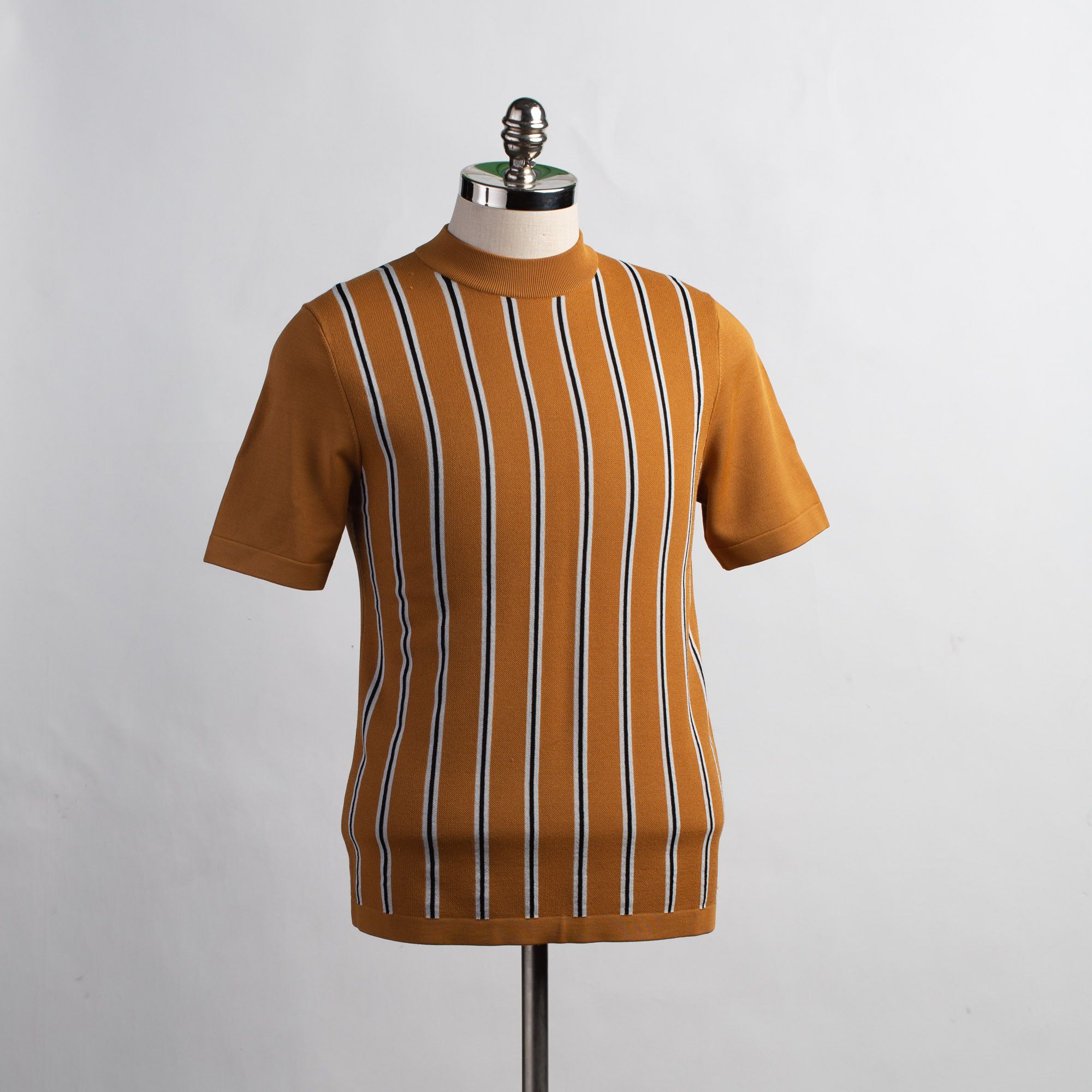 image of Deadstock x Sandro NWT Simon Striped Front Short Sleeved Shirt in Camel, Men's (Size Small)