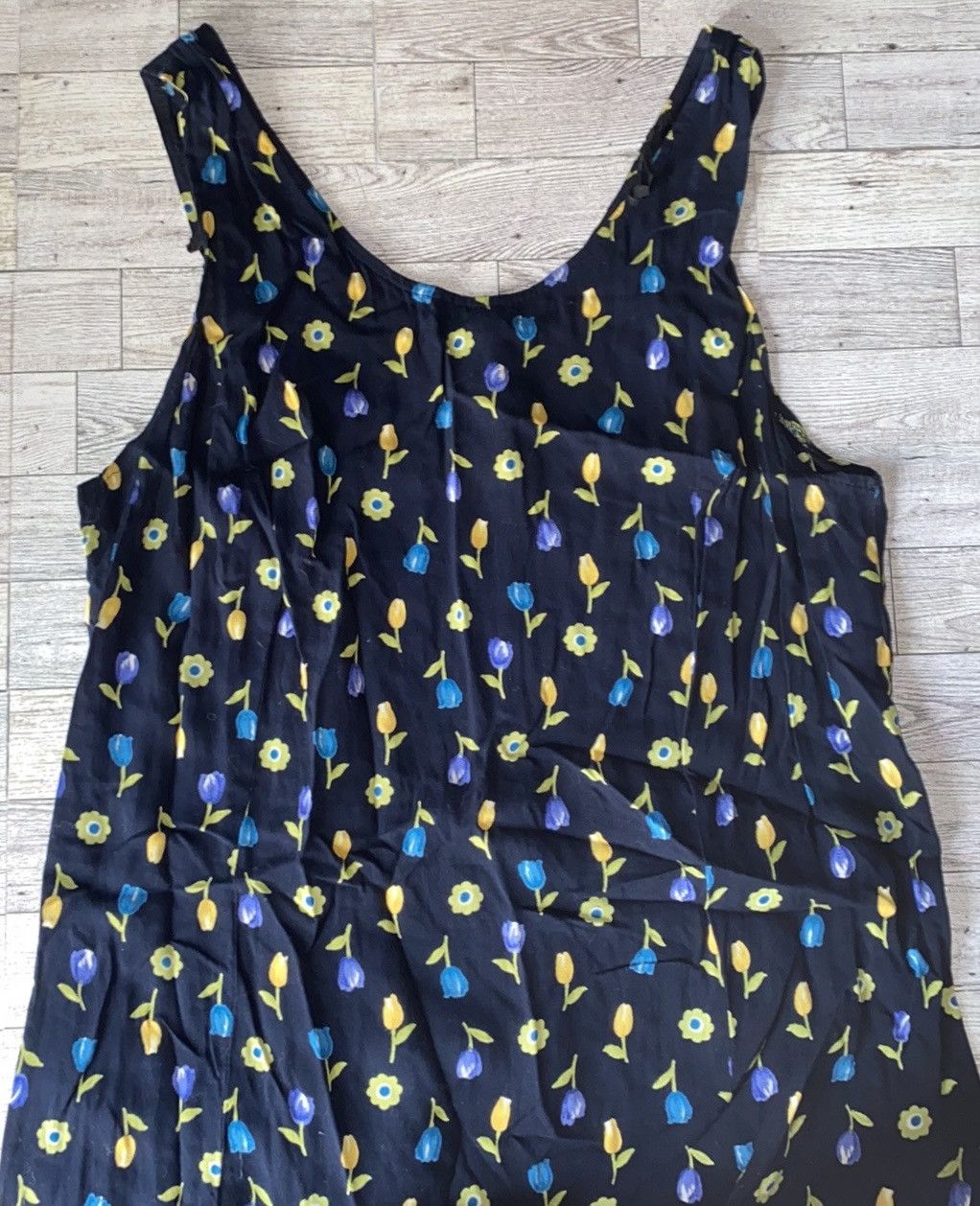 Vintage Vintage, Floral, Navy, Rayon, Sleeveless Maxi Dress Size L / US 10 / IT 46 - 5 Thumbnail