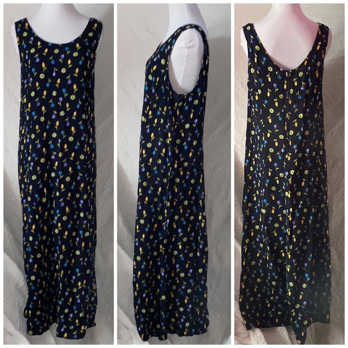 Vintage Vintage, Floral, Navy, Rayon, Sleeveless Maxi Dress Size L / US 10 / IT 46 - 13 Thumbnail