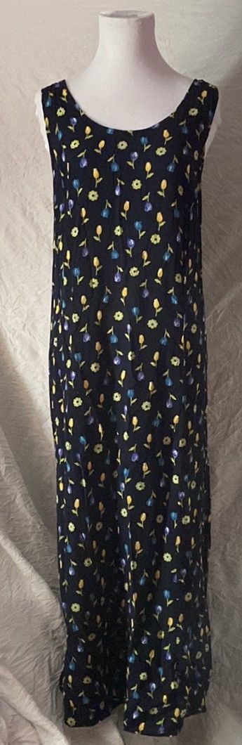 Vintage Vintage, Floral, Navy, Rayon, Sleeveless Maxi Dress Size L / US 10 / IT 46 - 12 Thumbnail