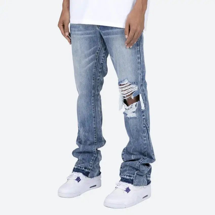 Loose Ripped Denim Flared Pants