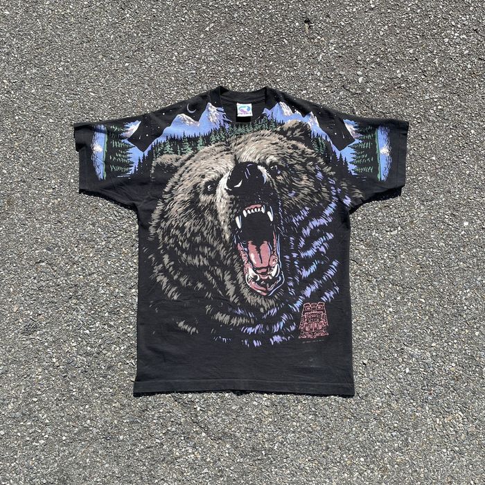 Vintage Vintage 90s Liquid Blue Bear Nature AOP T Shirt | Grailed