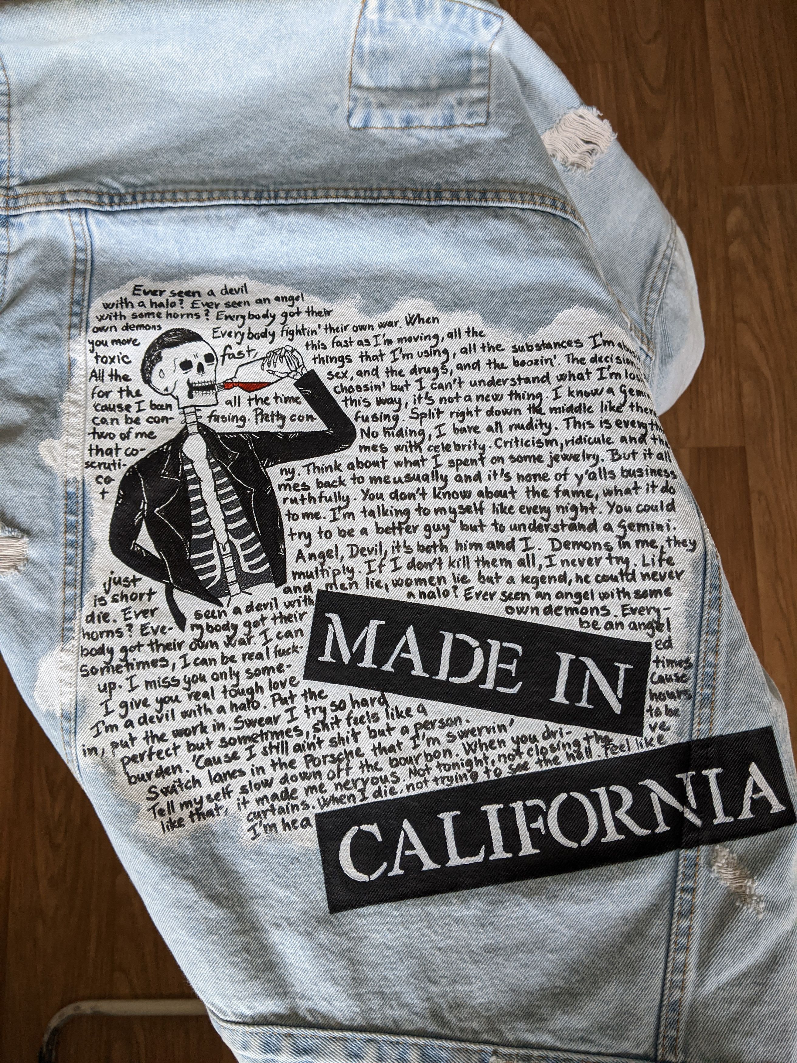 Handmade Custom hand-painted denim jacket ''Skeleton" Size US XS / EU 42 / 0 - 4 Thumbnail