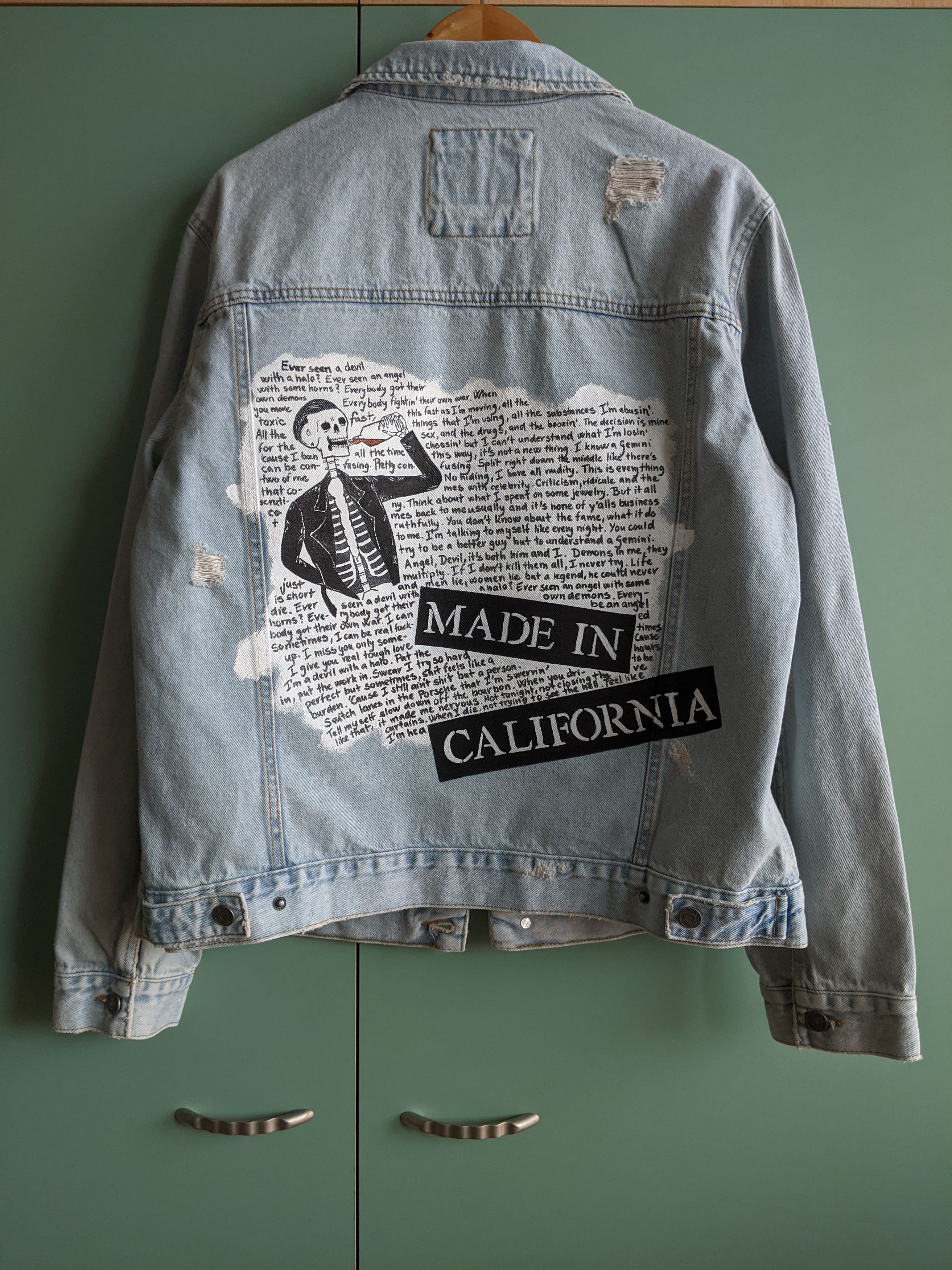 Handmade Custom hand-painted denim jacket ''Skeleton" Size US XS / EU 42 / 0 - 1 Thumbnail
