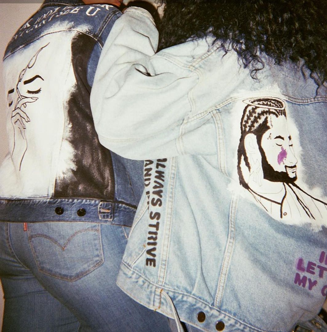 Handmade Hand-painted denim jacket 'Metallic black' Size XL / US 12-14 / IT 48-50 - 4 Thumbnail
