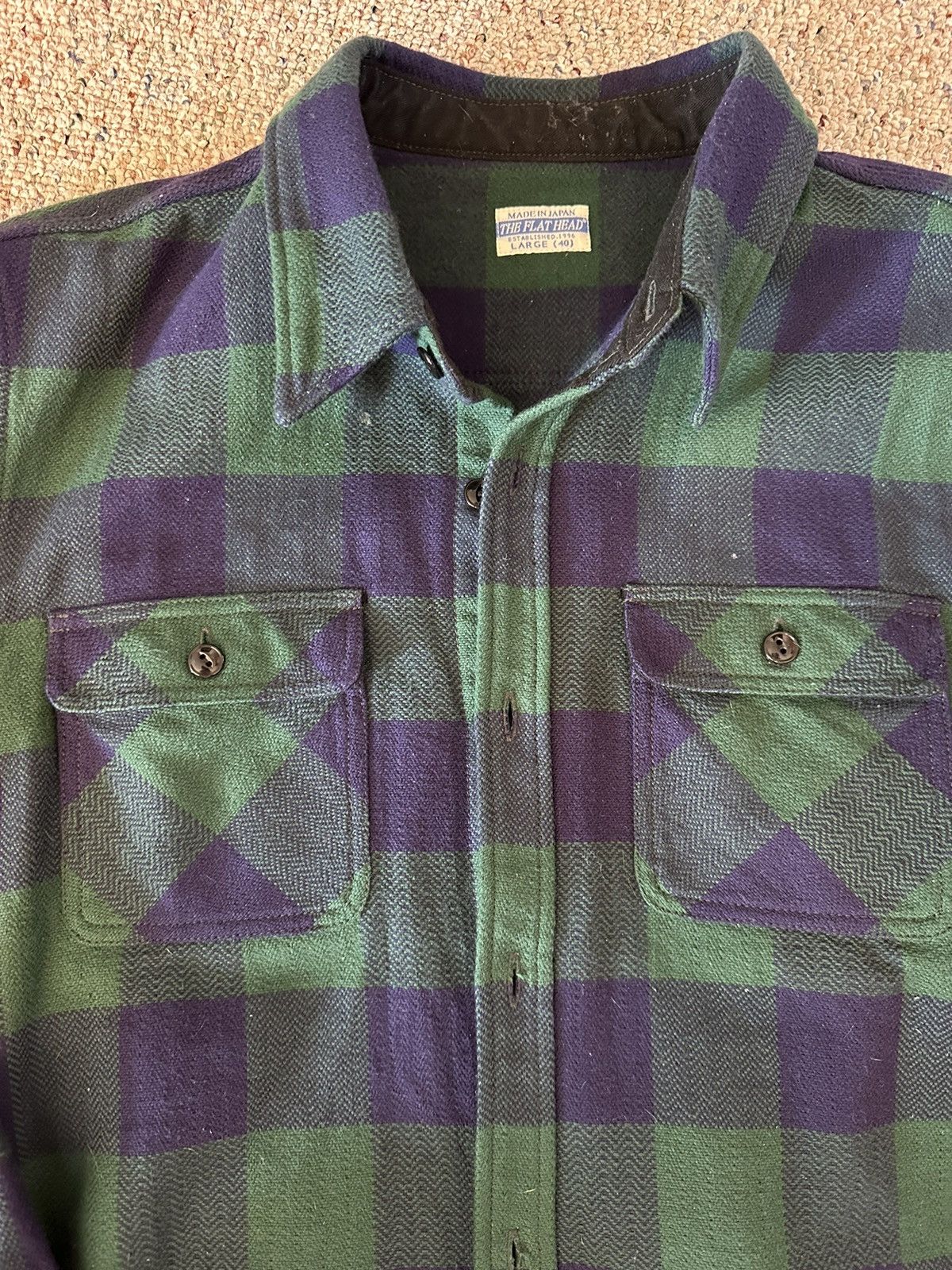 The Flat Head FN-SNR-101L - Buffalo Plaid Flannel Shirt - Navy/Green Size US M / EU 48-50 / 2 - 2 Thumbnail