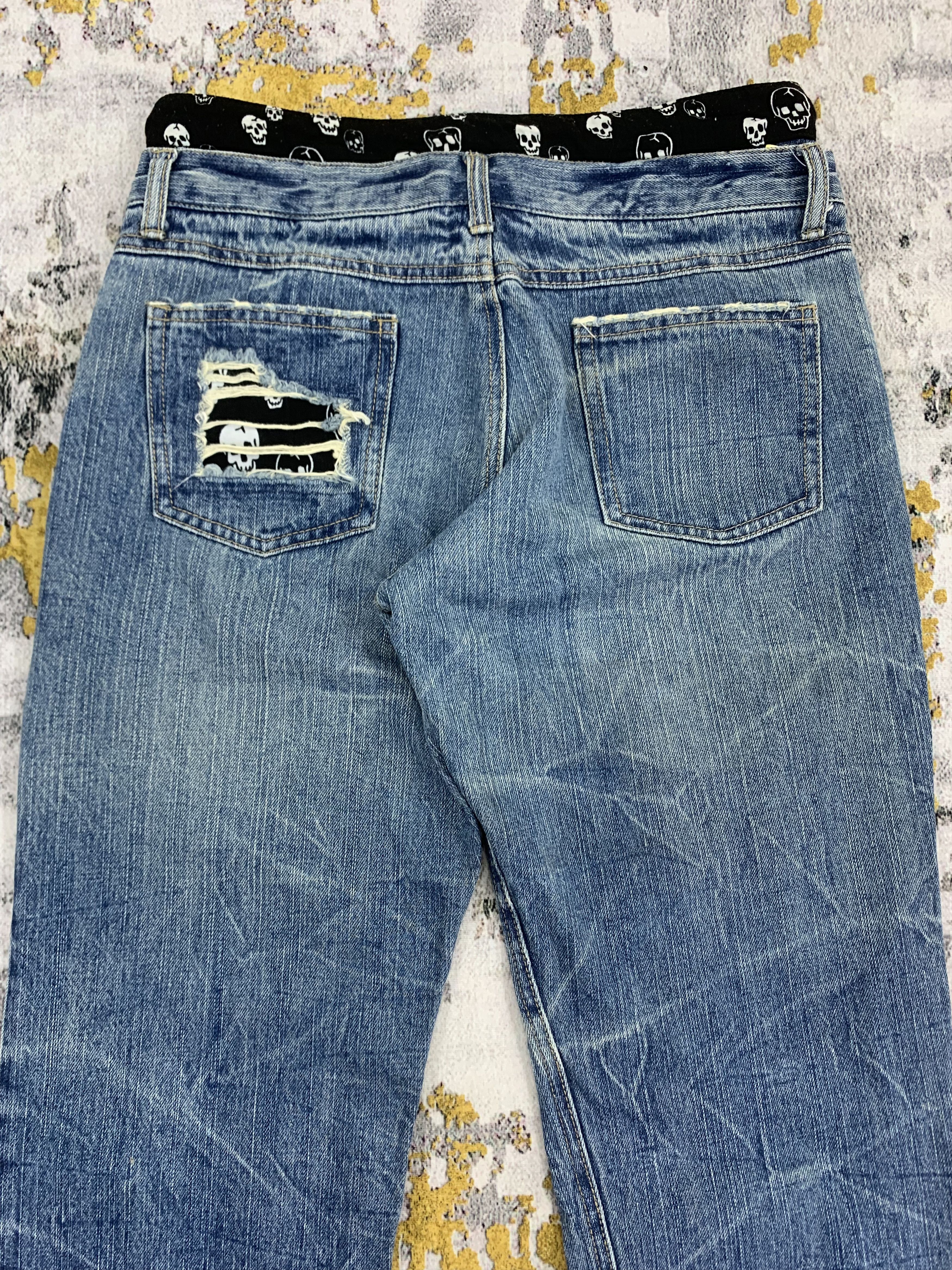 Japanese Brand Distressed Denim Blue Trip Skulls Patchwork Size US 30 / EU 46 - 5 Thumbnail