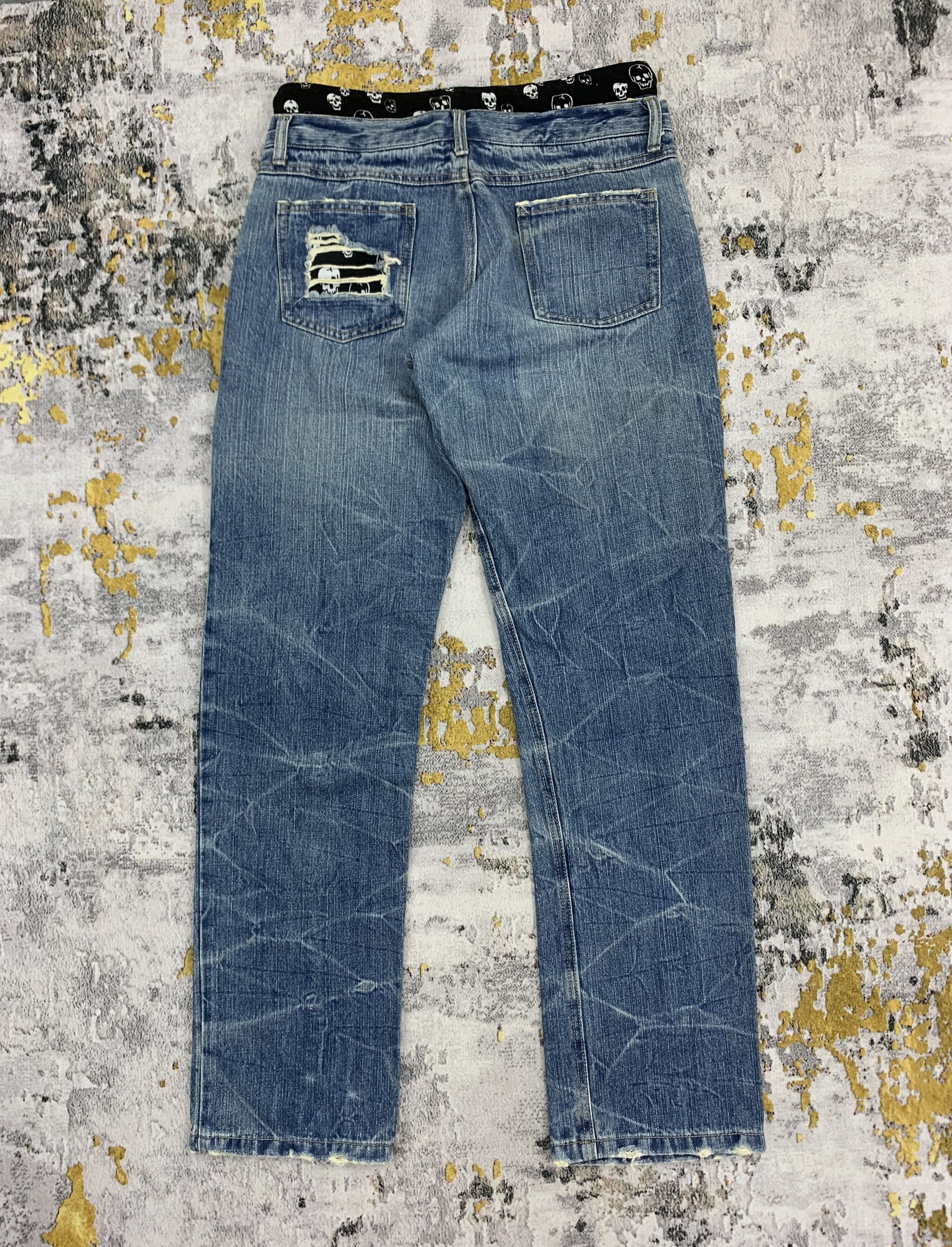 Japanese Brand Distressed Denim Blue Trip Skulls Patchwork Size US 30 / EU 46 - 4 Thumbnail