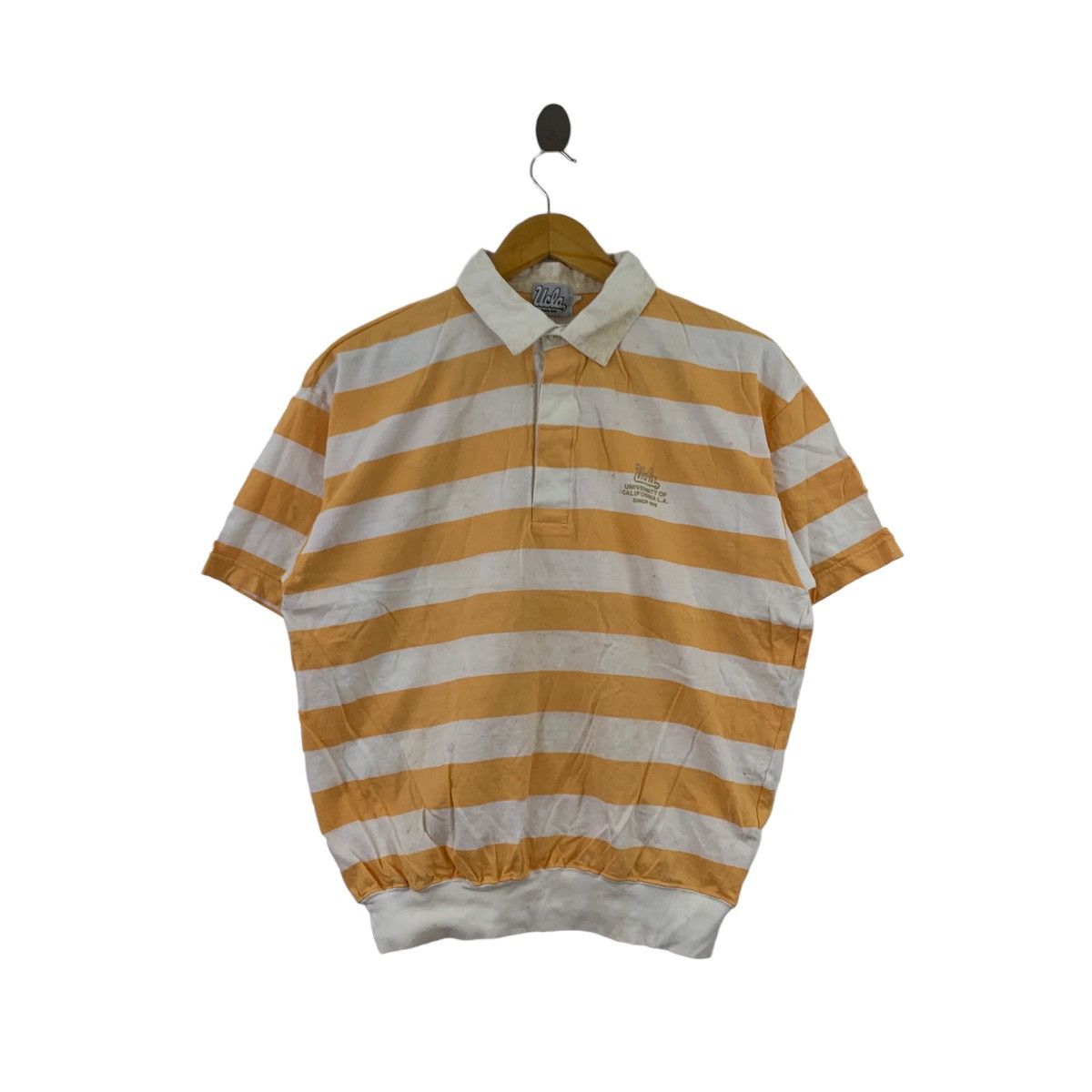 image of Vintage University Of California Ucla Yellow Stripes Short Sleeve, Men's (Size Large)