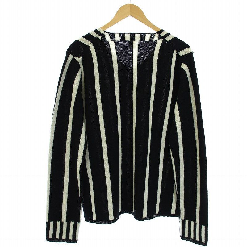 Comme des Garcons Sweater Black V Neck Striped Wool Knit Size US L / EU 52-54 / 3 - 2 Thumbnail