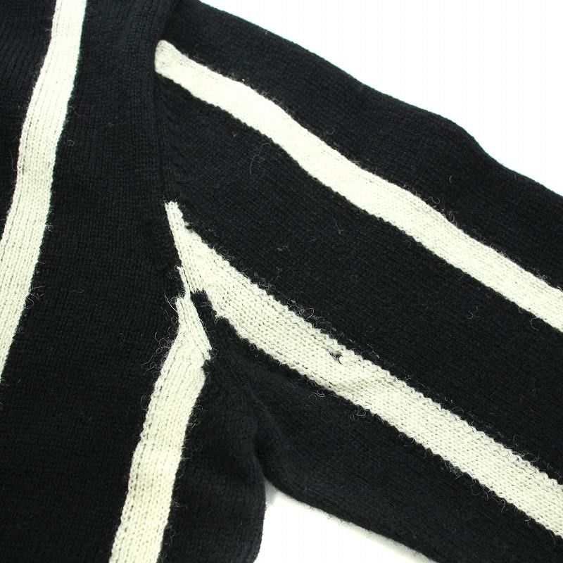 Comme des Garcons Sweater Black V Neck Striped Wool Knit Size US L / EU 52-54 / 3 - 6 Thumbnail
