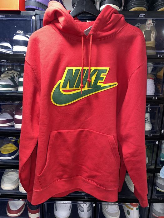 Supreme nike leather 2025 applique hooded sweatshirt red