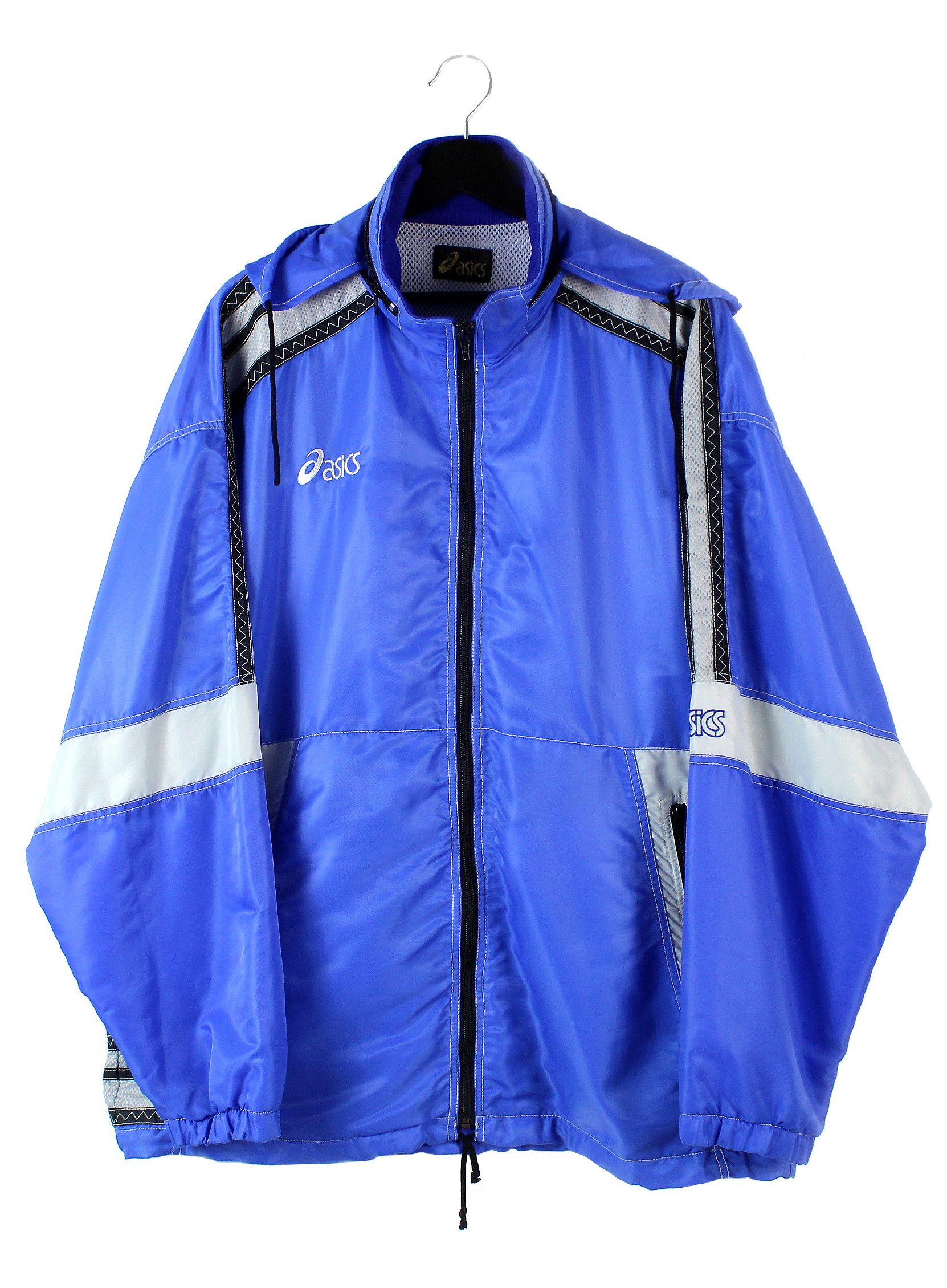 image of 90's Vintage Asics Jacket Windbreaker Soft Shell OG in Blue/Black/Gray, Men's (Size XL)