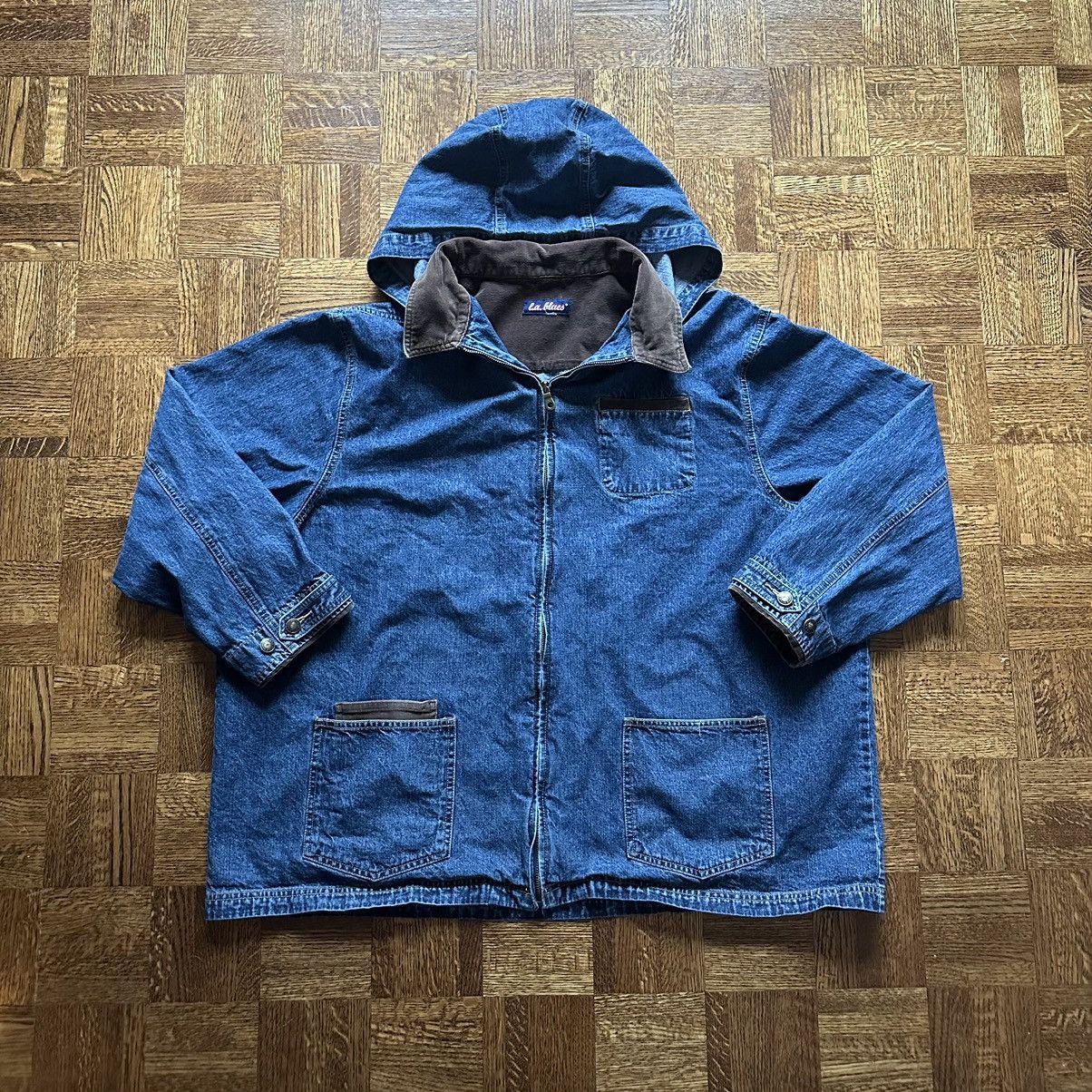 Vintage Y2K L.A. Blues Denim Hooded Chore Jacket Coat | Grailed