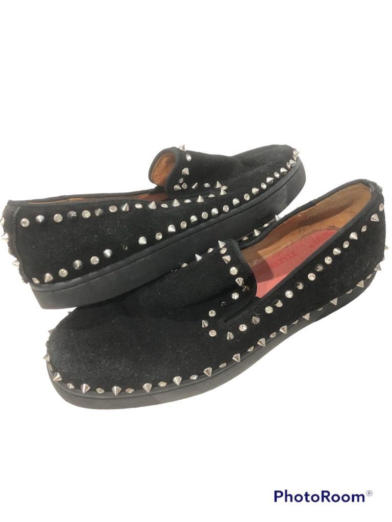 Christian Louboutin Men's Black Pik Boat Studded Suede Sneakers. Size US 8 / EU 41 - 1 Thumbnail