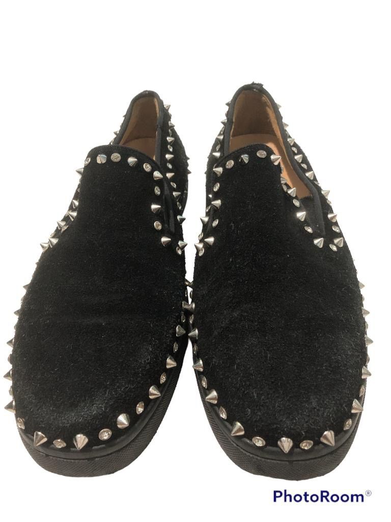 Christian Louboutin Men's Black Pik Boat Studded Suede Sneakers. Size US 8 / EU 41 - 2 Thumbnail