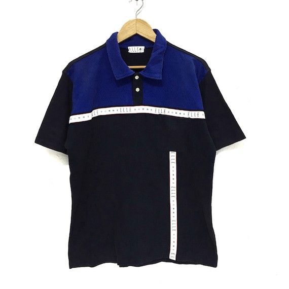 Vintage ELLE HOMME Paris Polo Tee Shirt Spell Out Striped