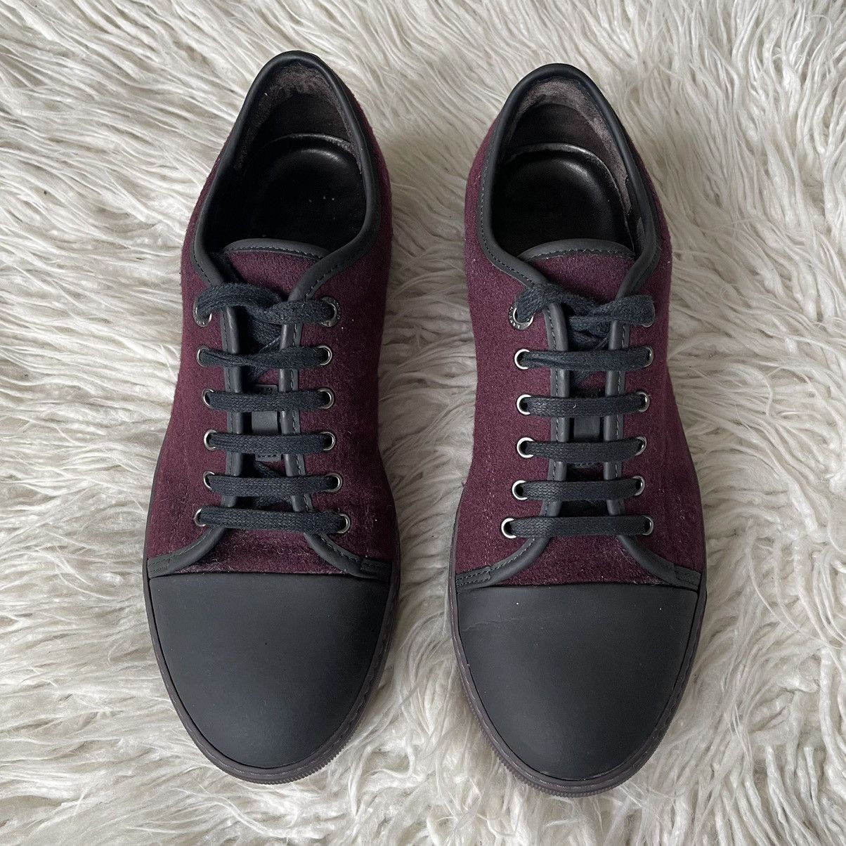 Lanvin Burgundy Matte Cap-Toe Wool Felt Low-Top Sneakers