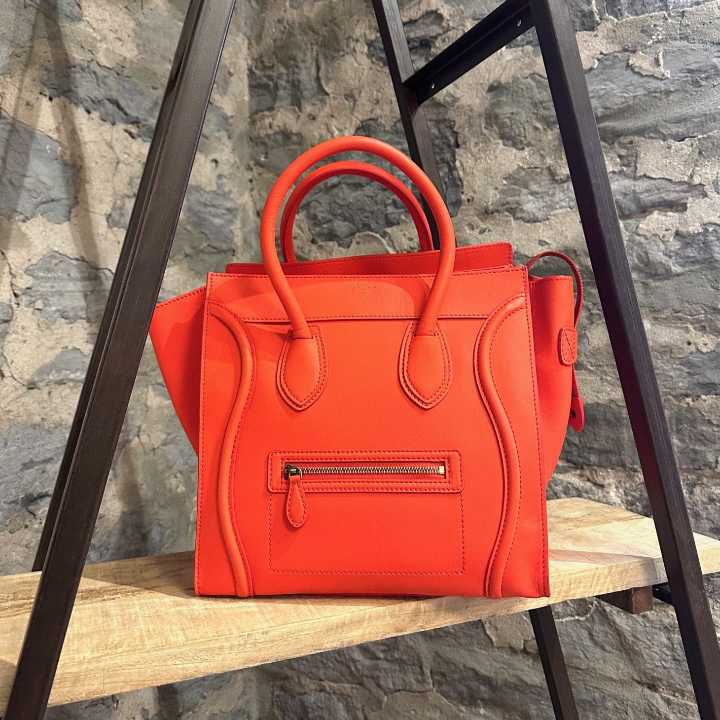 Céline Orange Leather Mini Luggage Handbag