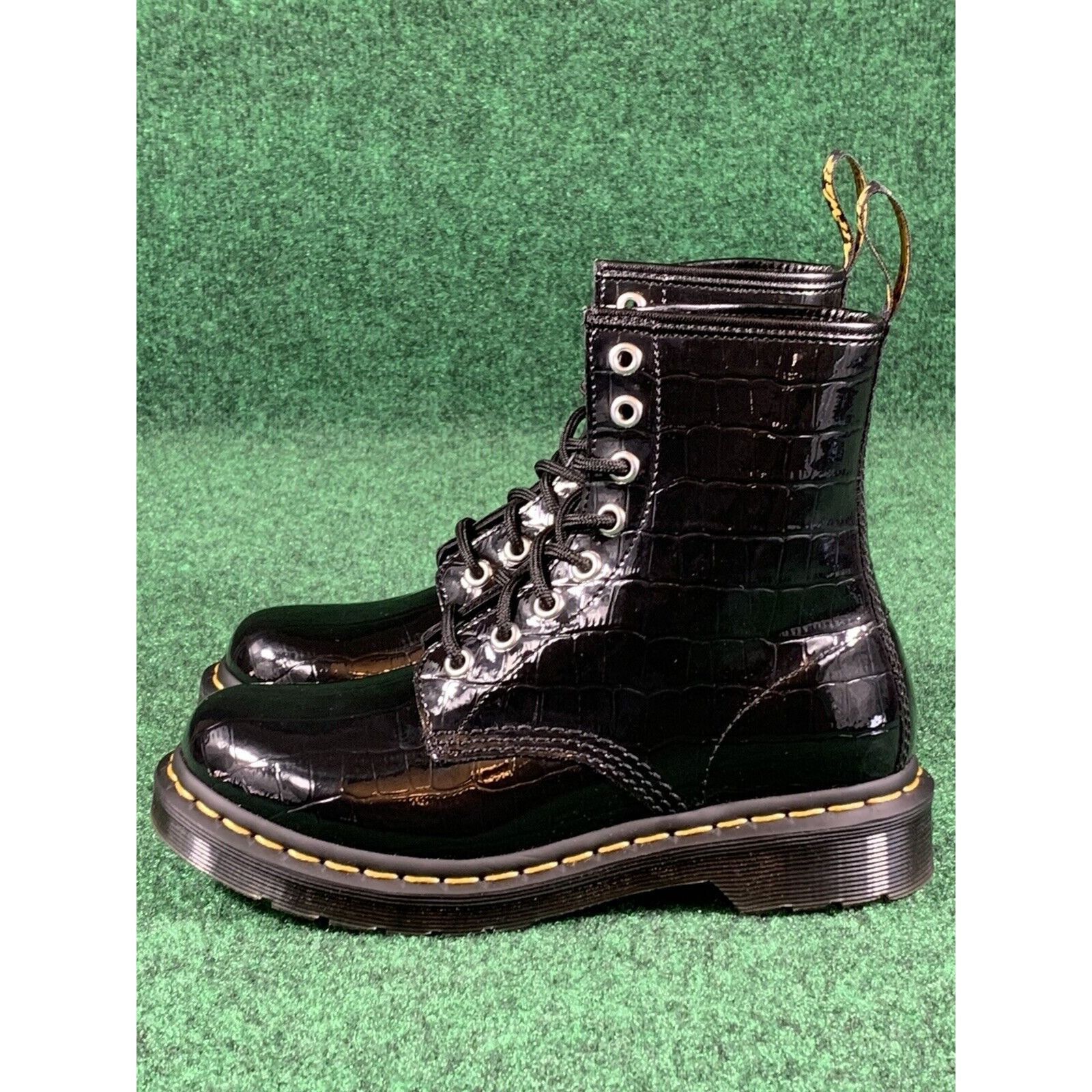 Martens 1460 W Faux-Croc Embossed Black Ankle Boots Wome