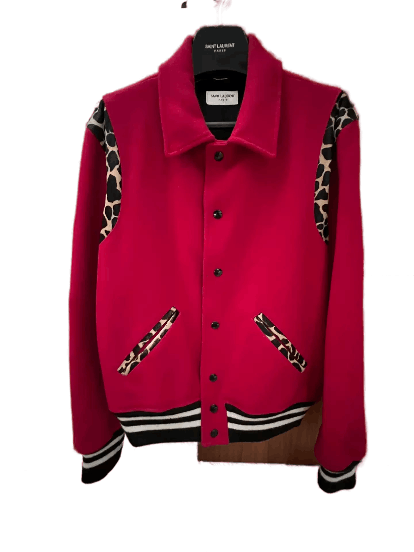 Yves Saint Laurent saint laurent Red leopard print baseball jacket