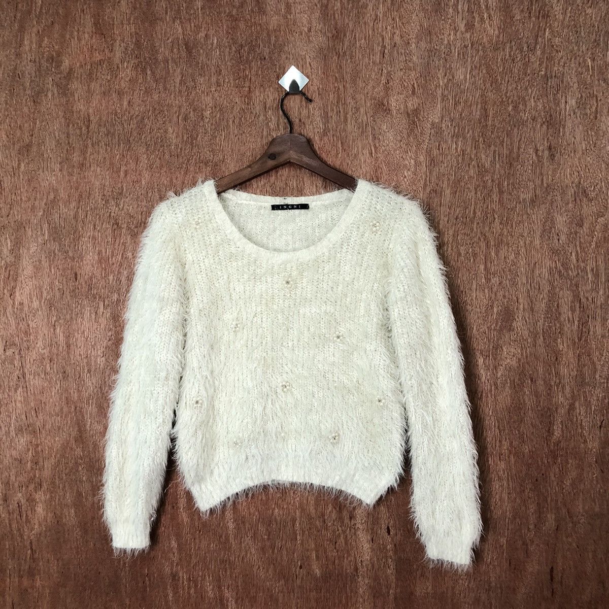 Ingni White Shagy Shaggy Fur Mohair Knitwear #6423