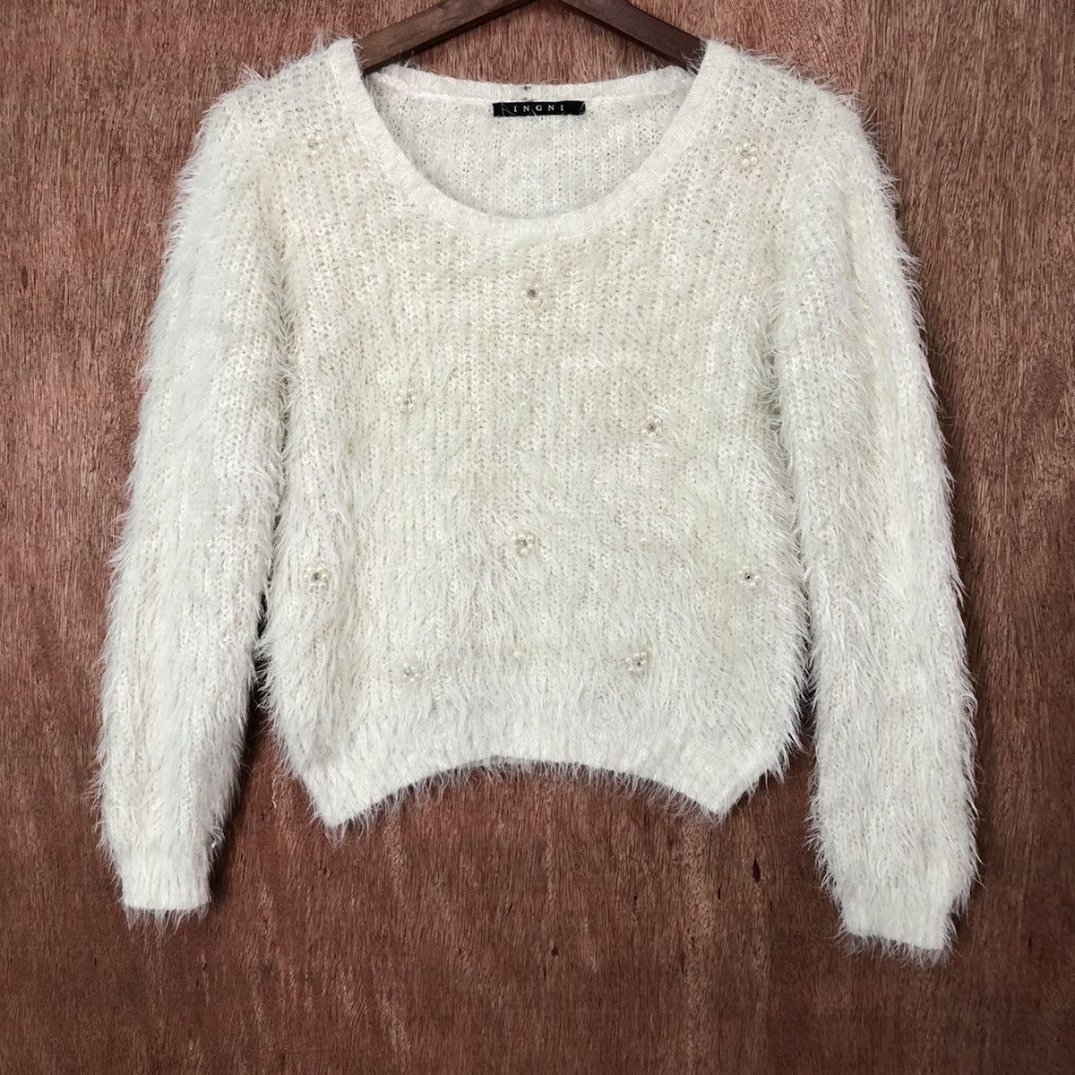 Homespun Knitwear Ingni White Shagy Shaggy Fur Mohair Knitwear #6423 Size XS / US 0-2 / IT 36-38 - 3 Thumbnail