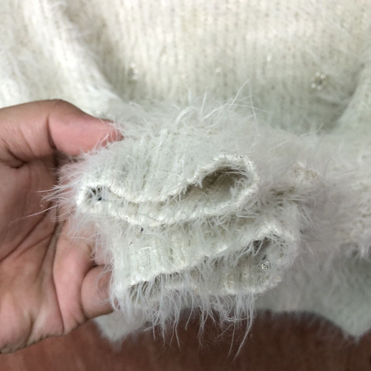 Homespun Knitwear Ingni White Shagy Shaggy Fur Mohair Knitwear #6423 Size XS / US 0-2 / IT 36-38 - 4 Thumbnail