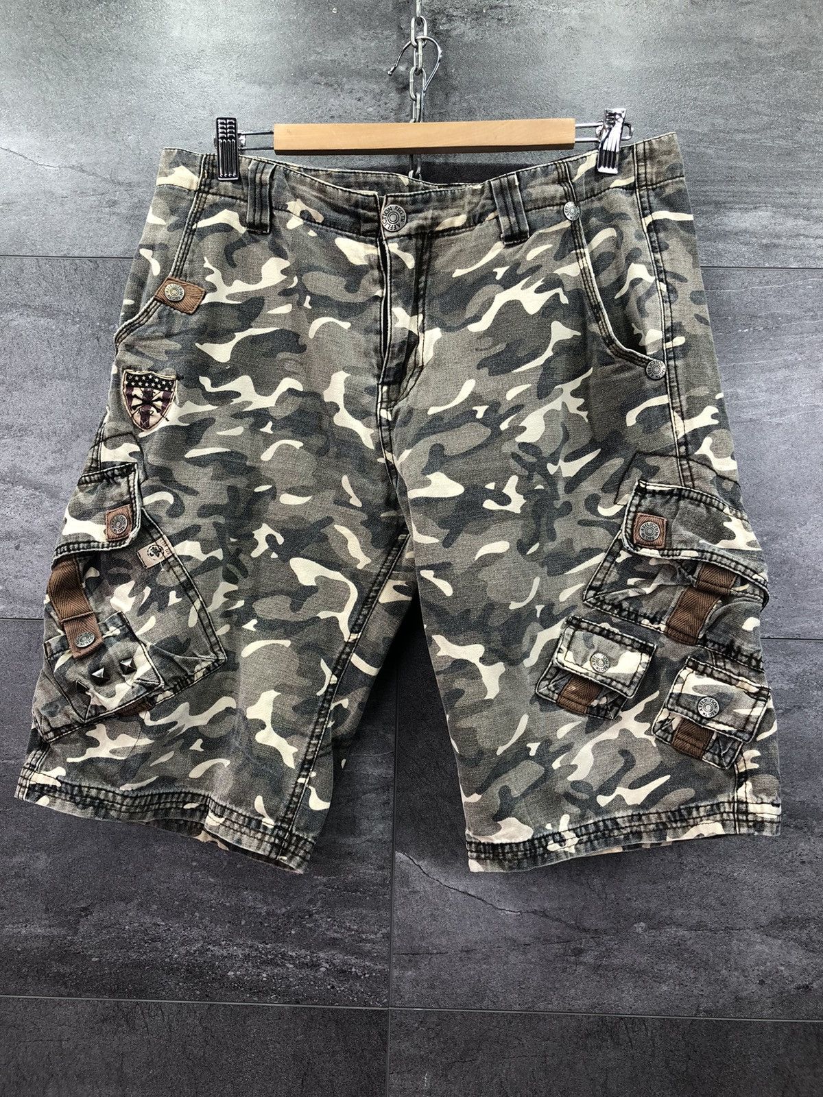 Affliction Vintage Affliction Camo Cargo Shorts multipocket rare size S Grailed