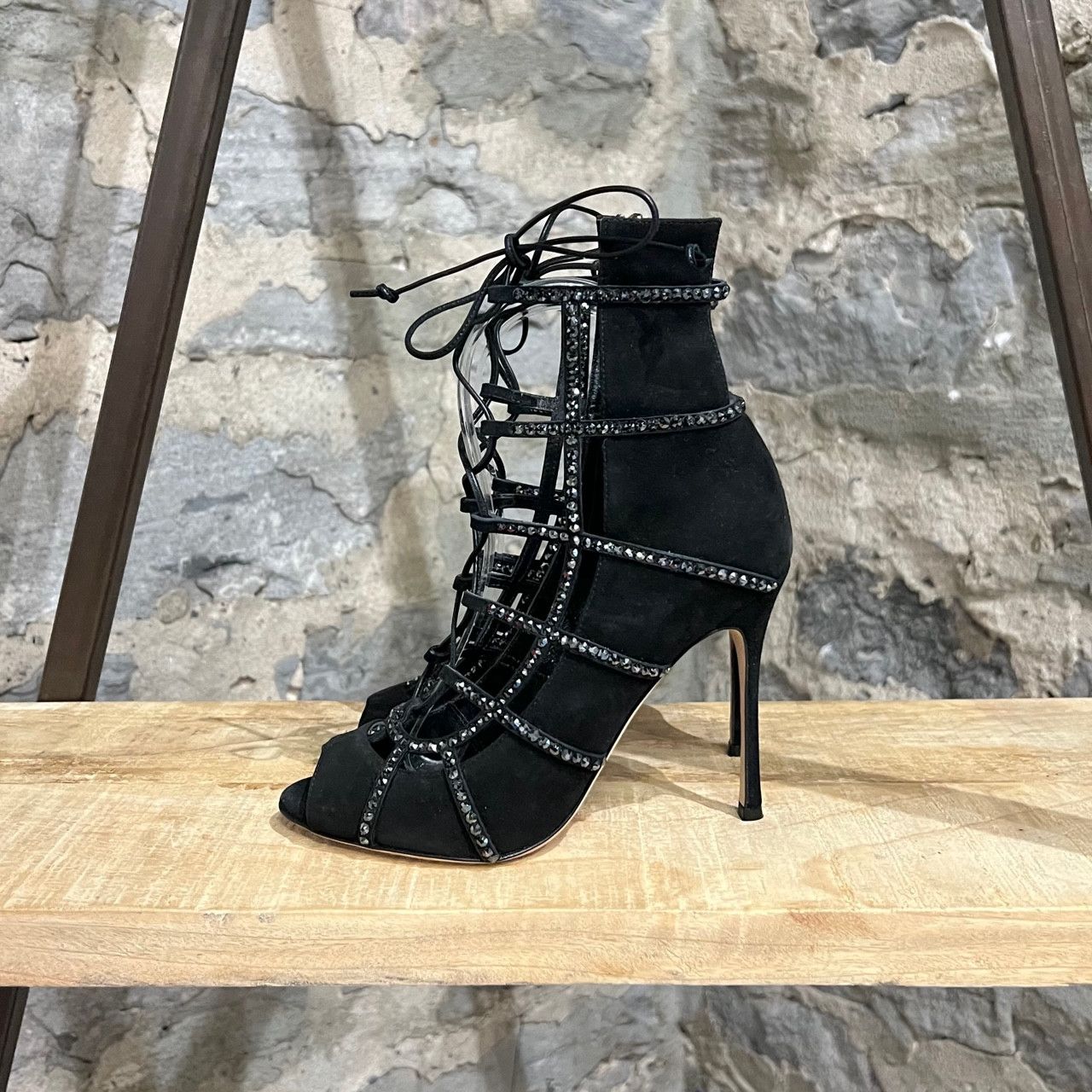 Sergio Rossi Sergio Rossi Black Suede Crystal Embellished Caged Sandals Size US 6 / IT 36 - 3 Thumbnail
