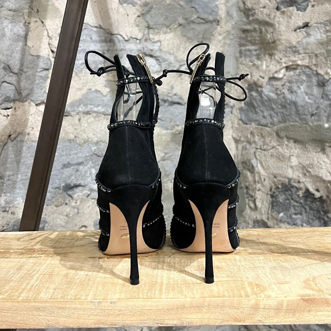 Sergio Rossi Sergio Rossi Black Suede Crystal Embellished Caged Sandals Size US 6 / IT 36 - 4 Thumbnail