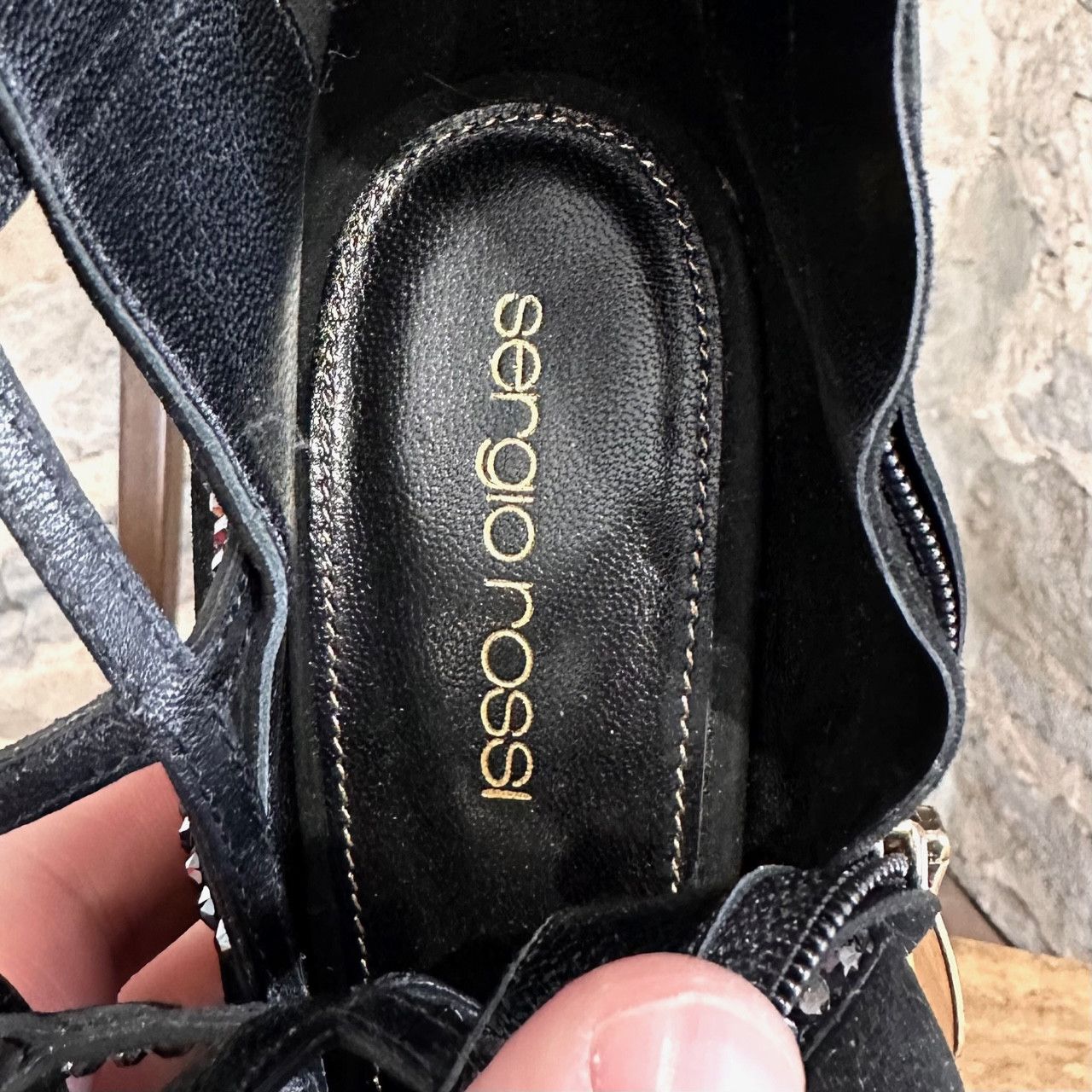 Sergio Rossi Sergio Rossi Black Suede Crystal Embellished Caged Sandals Size US 6 / IT 36 - 8 Thumbnail