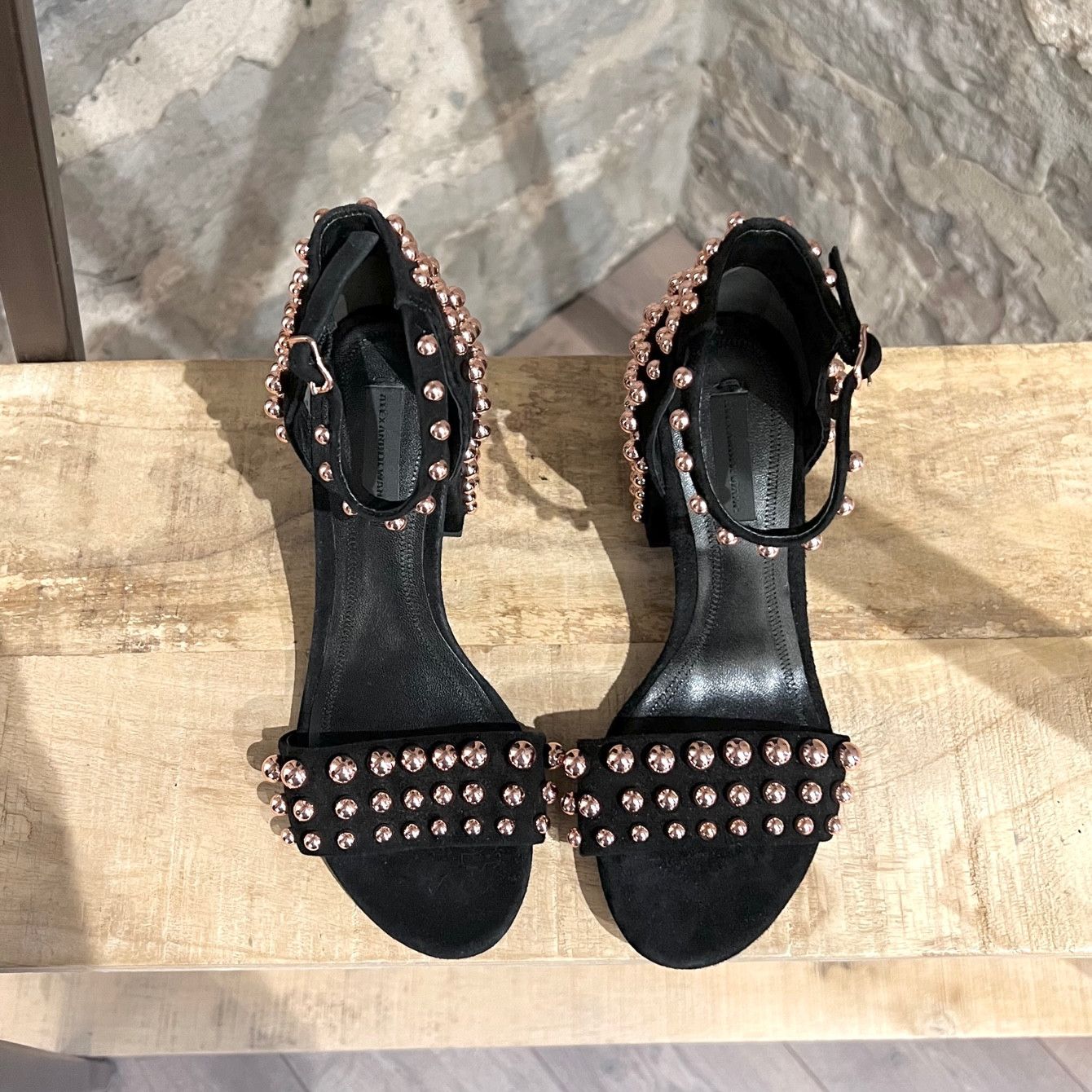 Alexander Wang Alexander Wang Abby Black Suede Rose Gold Studded Sandals Size US 6 / IT 36 - 7 Thumbnail