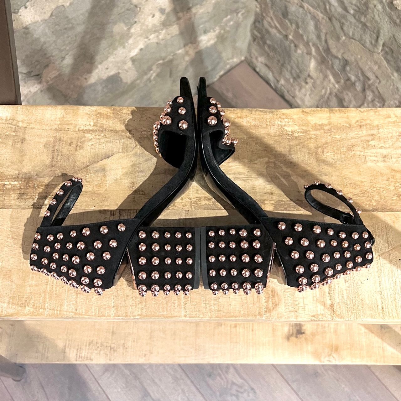 Alexander Wang Alexander Wang Abby Black Suede Rose Gold Studded Sandals Size US 6 / IT 36 - 6 Thumbnail