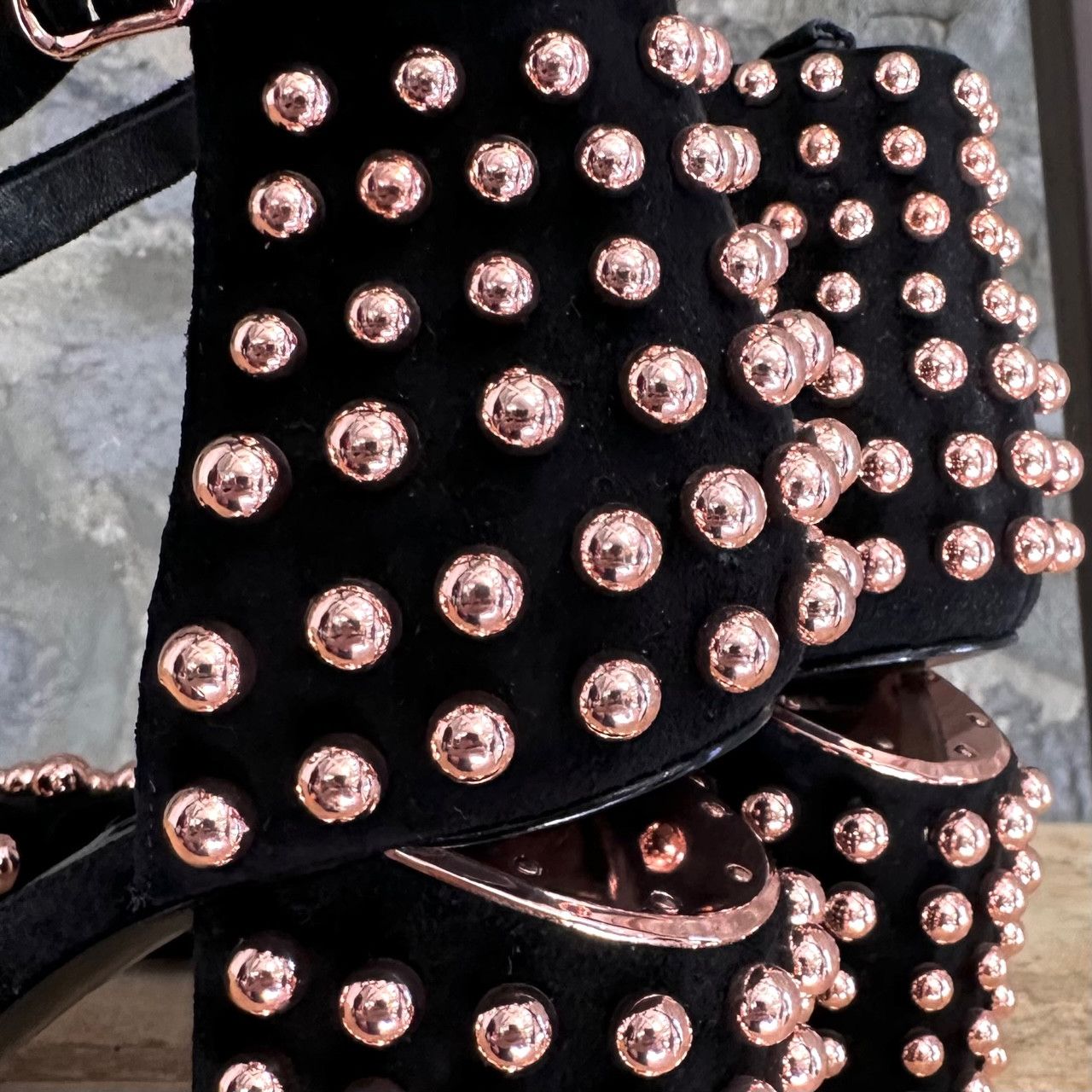 Alexander Wang Alexander Wang Abby Black Suede Rose Gold Studded Sandals Size US 6 / IT 36 - 5 Thumbnail