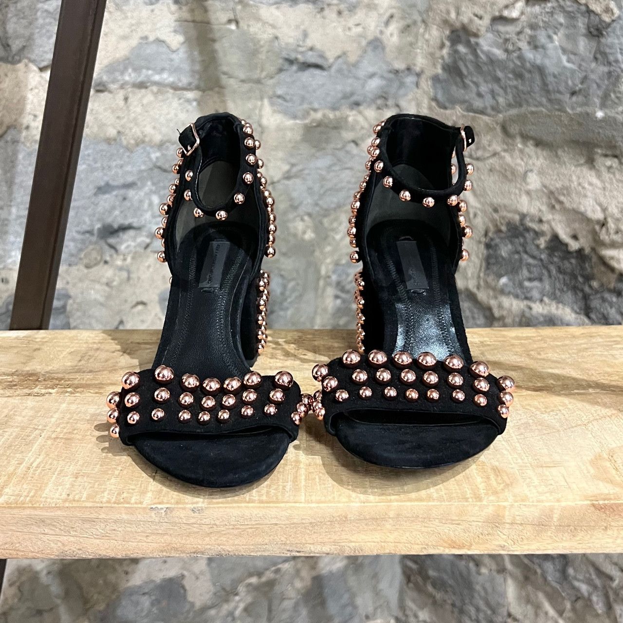 Alexander Wang Alexander Wang Abby Black Suede Rose Gold Studded Sandals Size US 6 / IT 36 - 2 Thumbnail