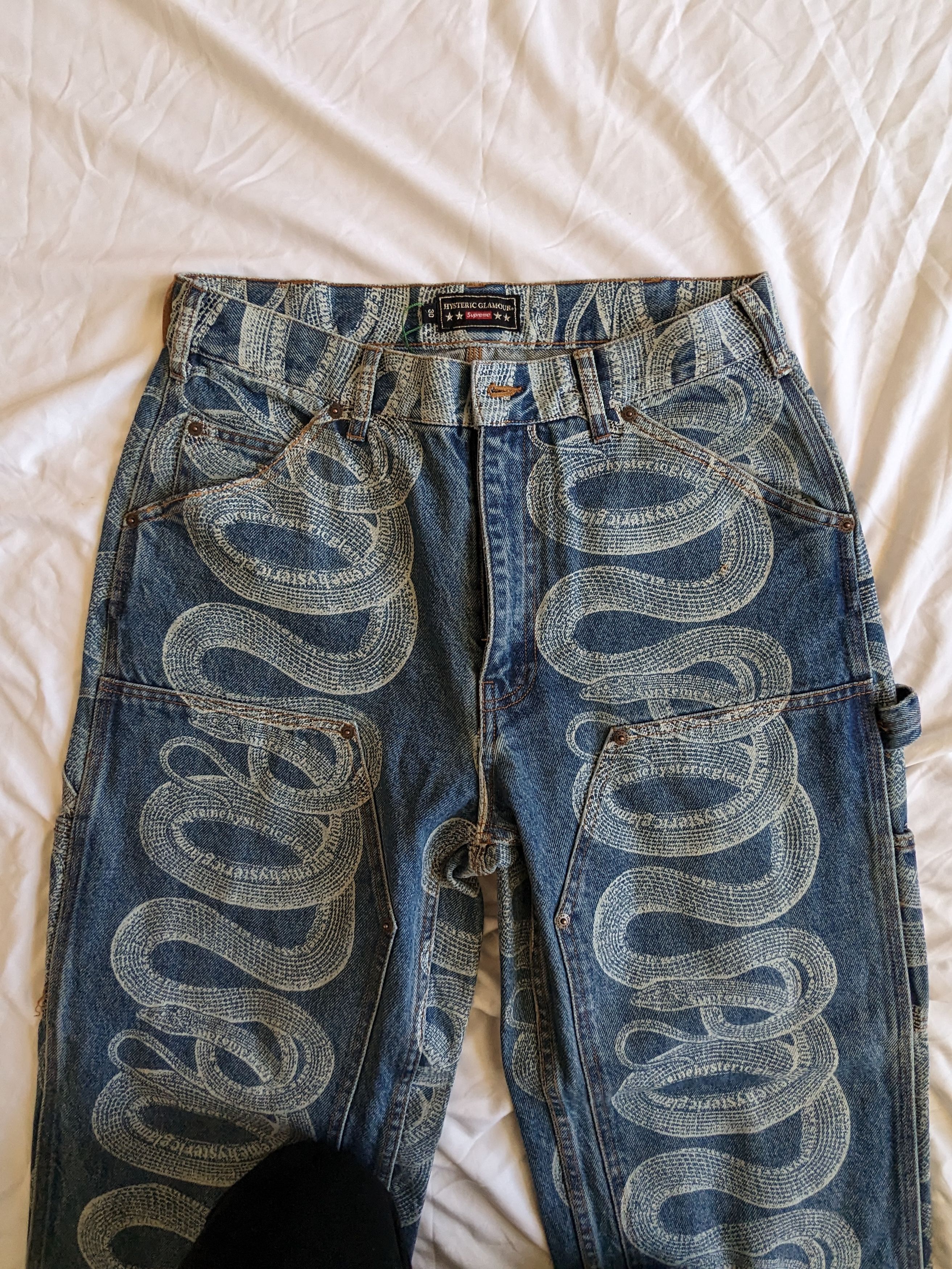 Hysteric Glamour × Supreme Supreme HYSTERIC GLAMOUR Snake Double Knee Denim Pants SZ 30 Size US 30 / EU 46 - 3 Thumbnail