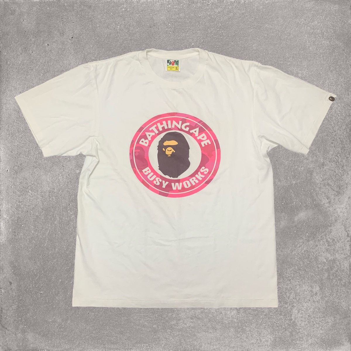 Bape Bape Pink Camo Busy Works XL White Tee Size US XL / EU 56 / 4 - 1 Thumbnail