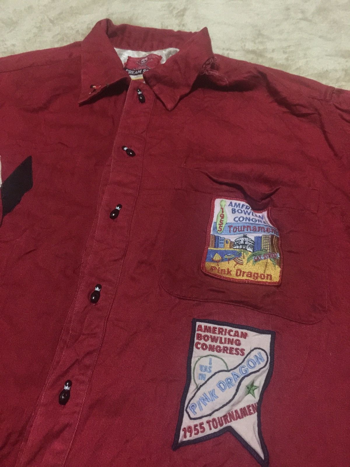 Japanese Brand × Vintage Cream Soda X Pink Dragon Distressed Boxy Bowling Shirt Size US M / EU 48-50 / 2 - 3 Thumbnail