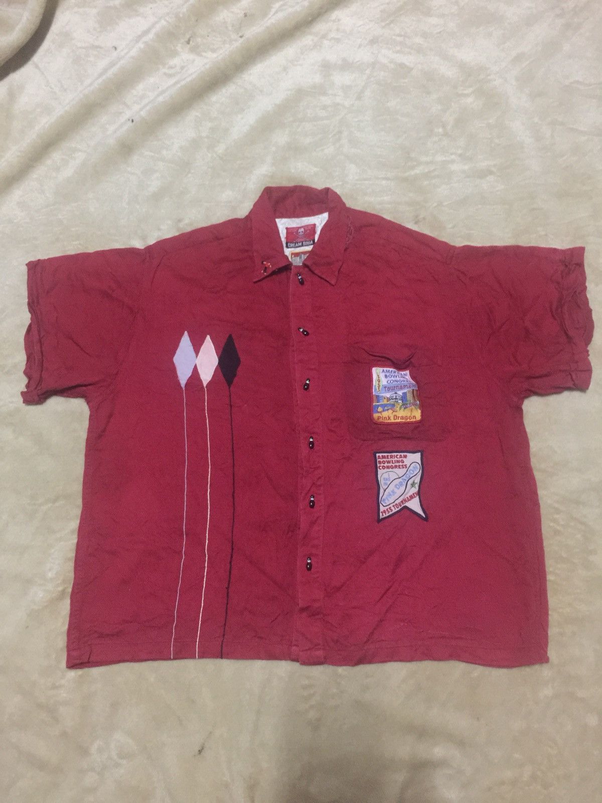 Japanese Brand × Vintage Cream Soda X Pink Dragon Distressed Boxy Bowling Shirt Size US M / EU 48-50 / 2 - 2 Thumbnail