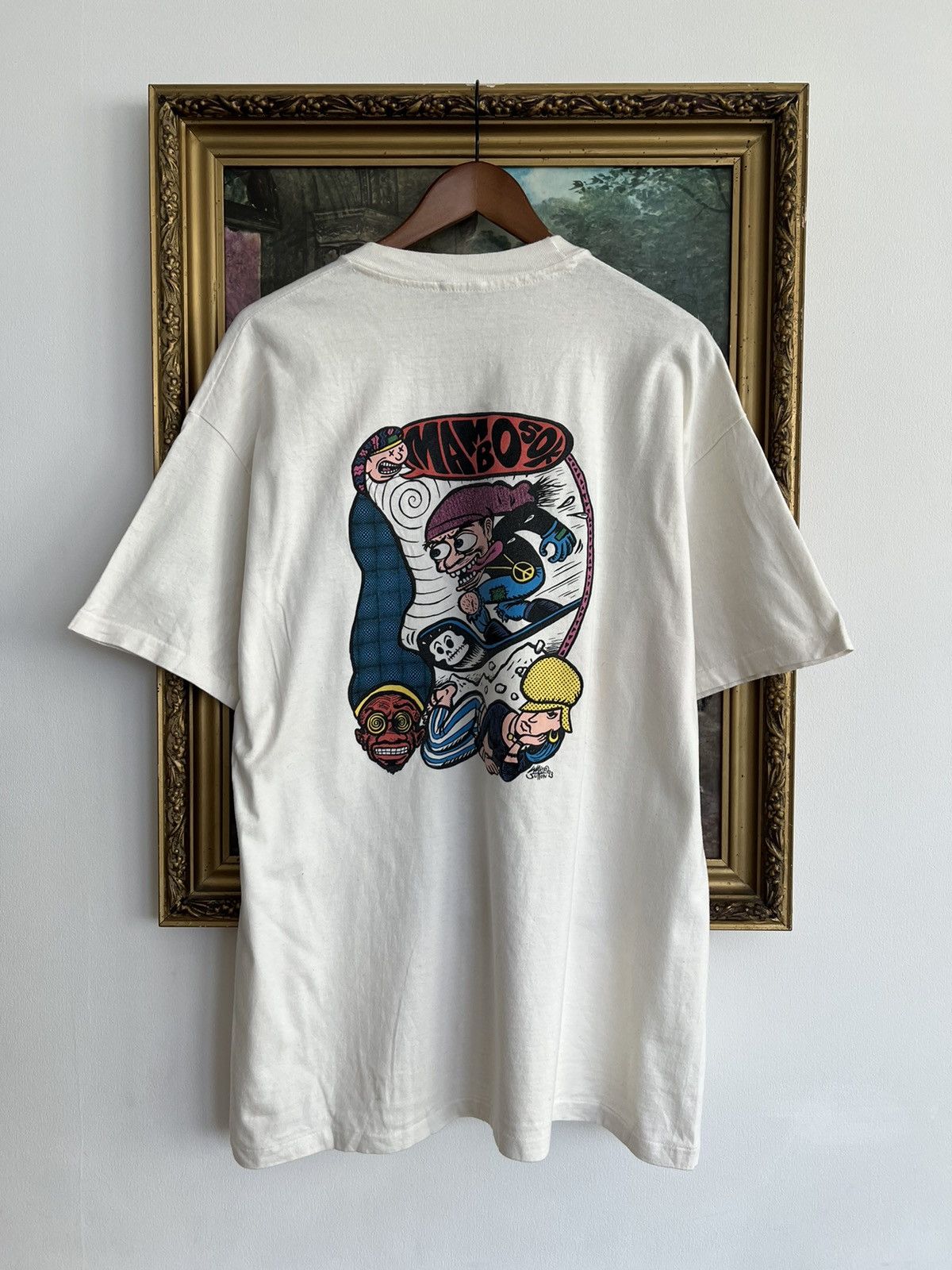 Vintage 1993 Mambosok Surfing Snowboards White Tee